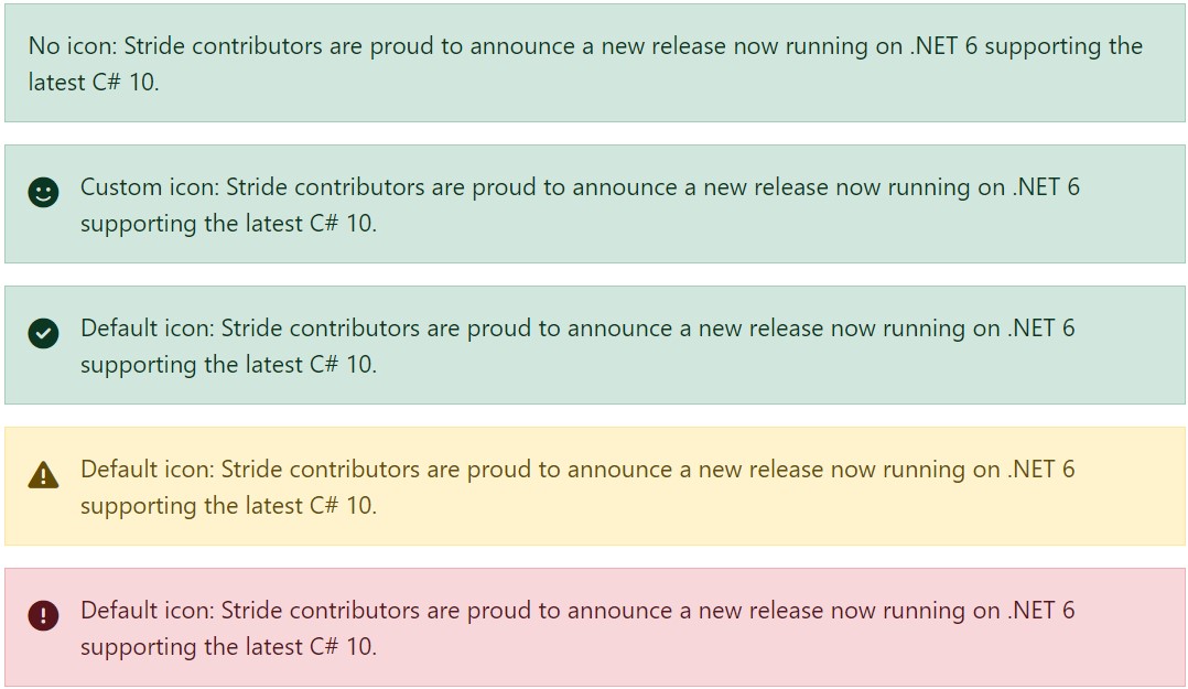 Alert examples in the Stride website