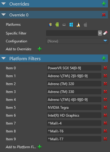 List of platform filters