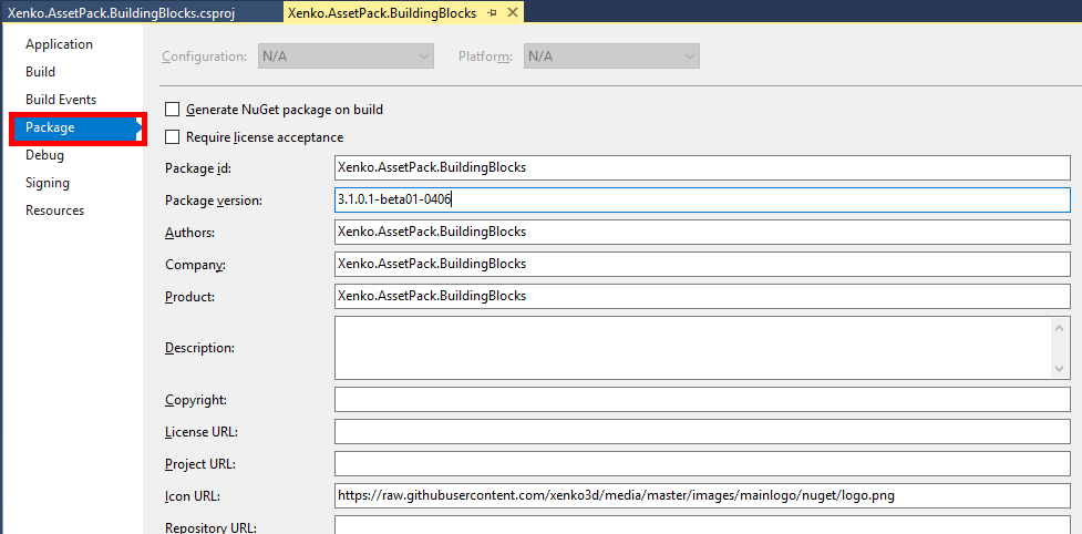 Setup package properties