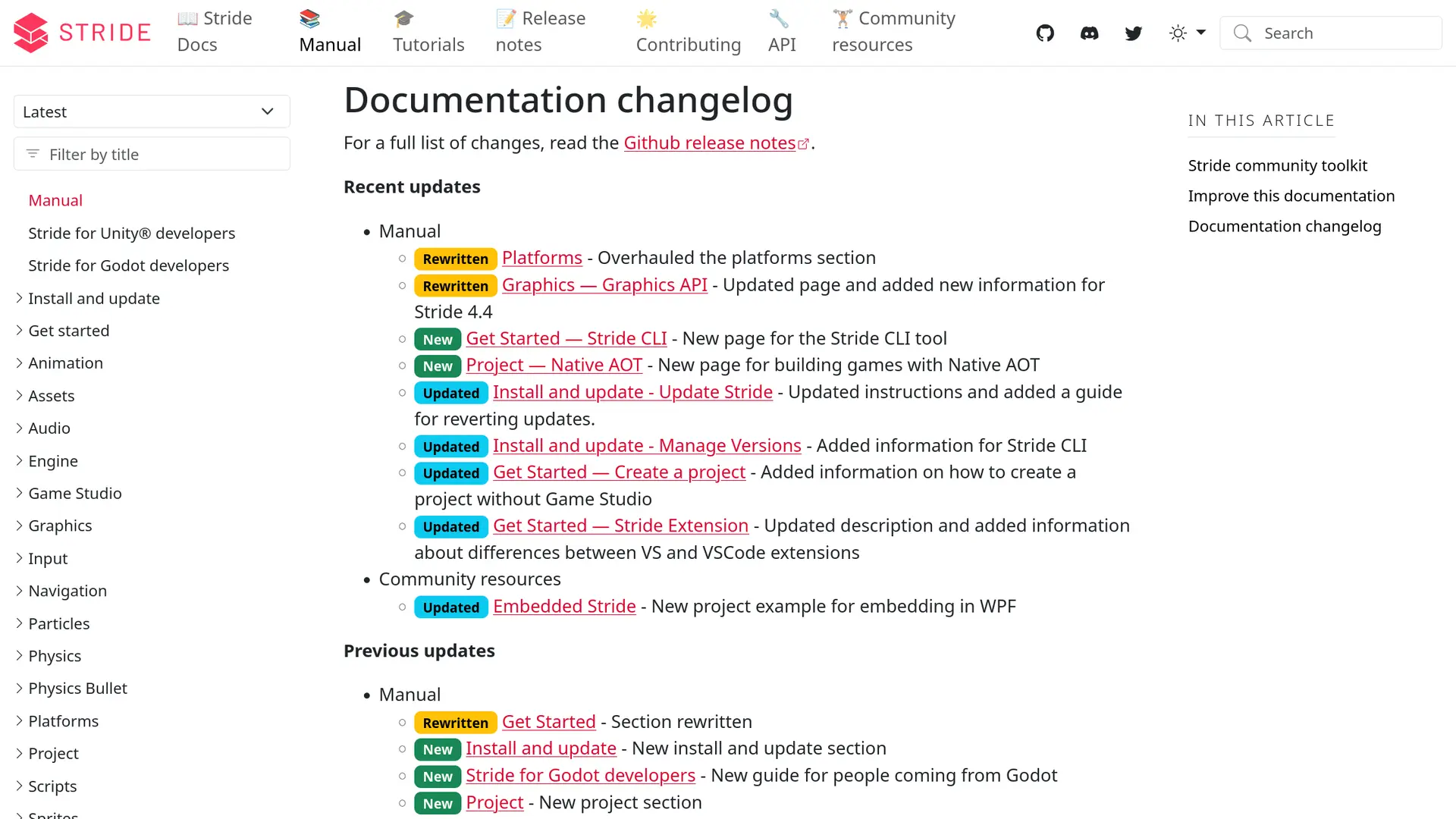 Documentation changelog is available in the manual