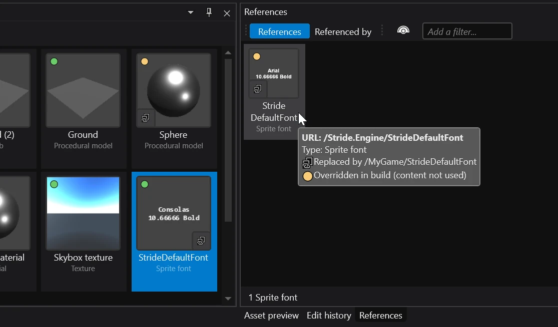 Replacement assets can be used to override the default font used by Stride